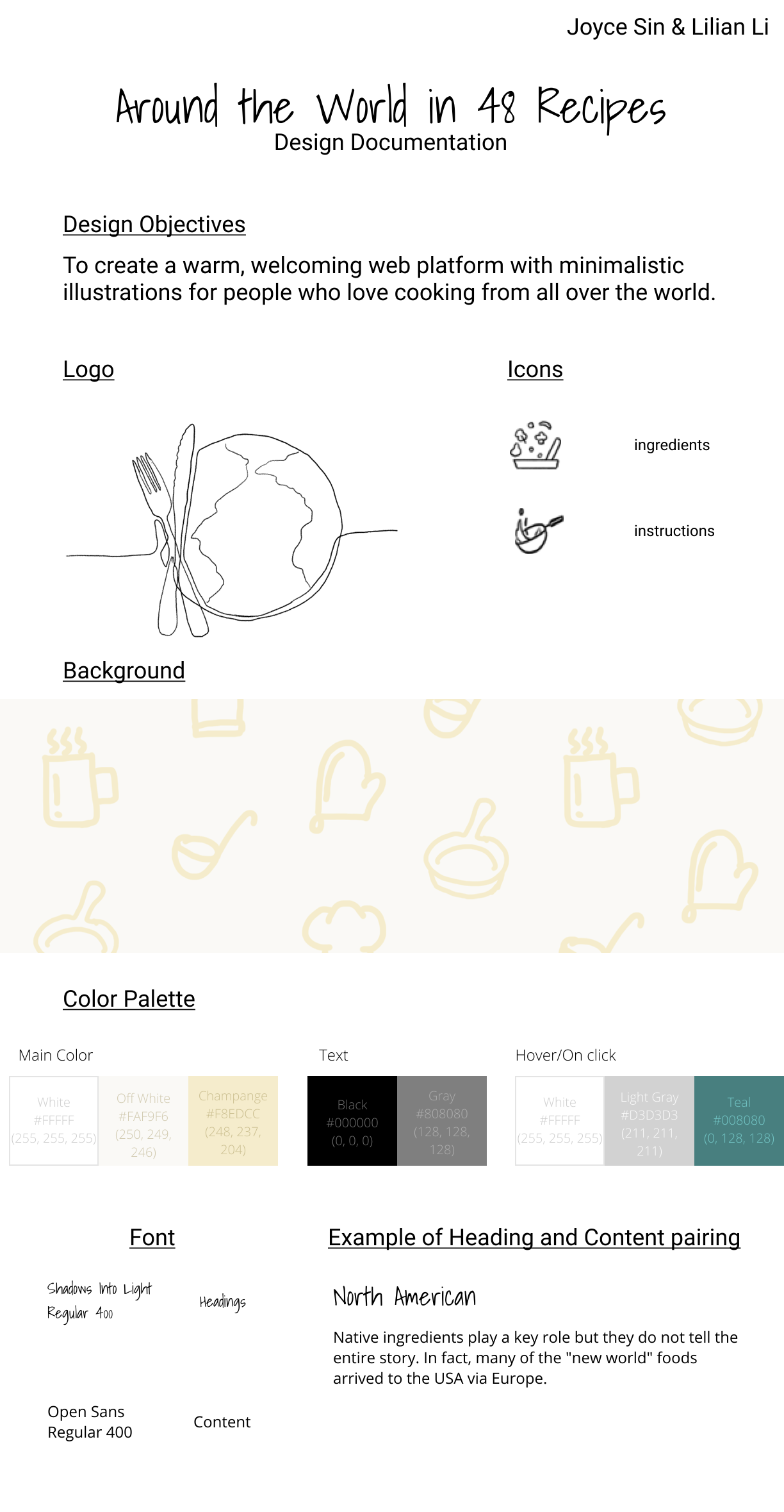 A PDF of the design documentation and themes of our website