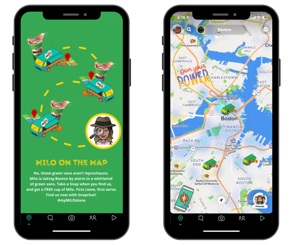 Snapchat map with Milo trucks