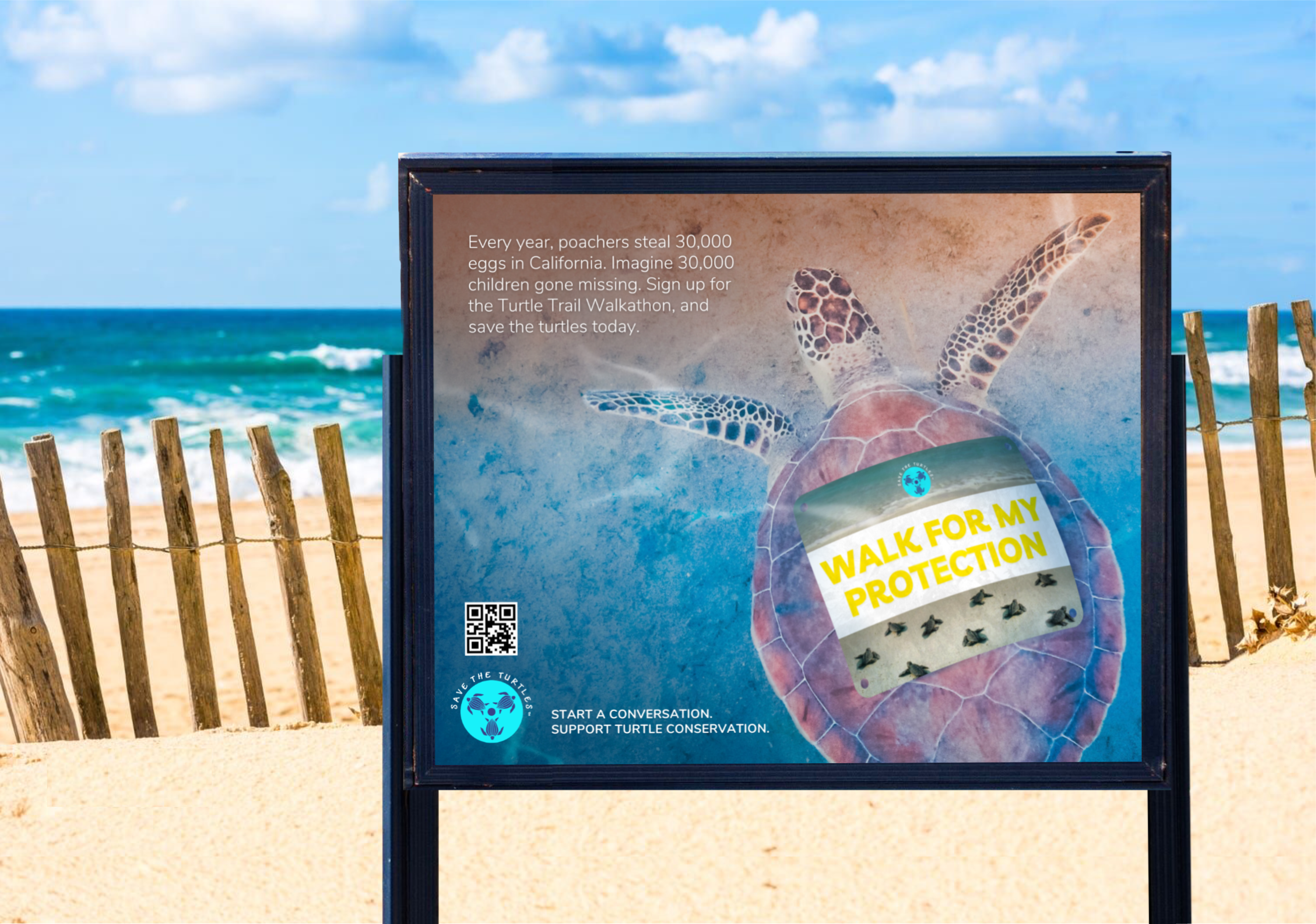 Mock-up of poster stand by the beach